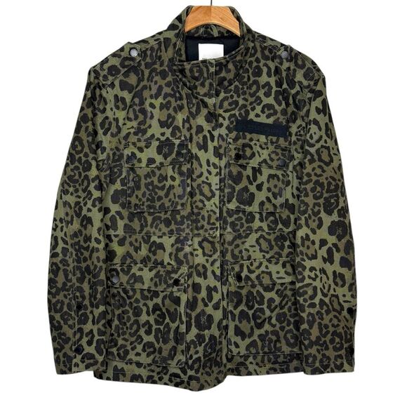 Avec Les Filles Jacket Green Olive Leopard Full Zip Military Women’s Sz M - Picture 1 of 4